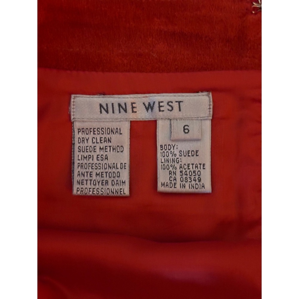 Nine West Red Genuine Suede Leather Midi Skirt A-Line Boho Size 6 - Picture 4 of 8
